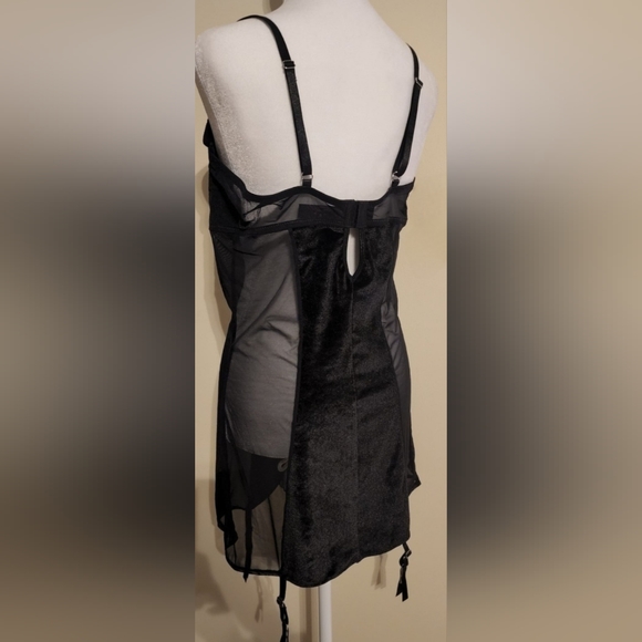 Dreamgirl Black Lace/Sheer Mesh/Velvet Chemise/Babydoll/Bustier/LingerieSize XL - Picture 5 of 9